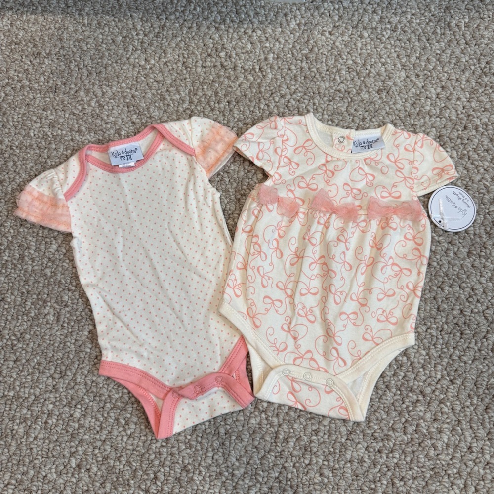 Kyle & Deena Baby Girls 2 Pack Bodysuits Pink Polka Dot Bows Size 0-3โ Months